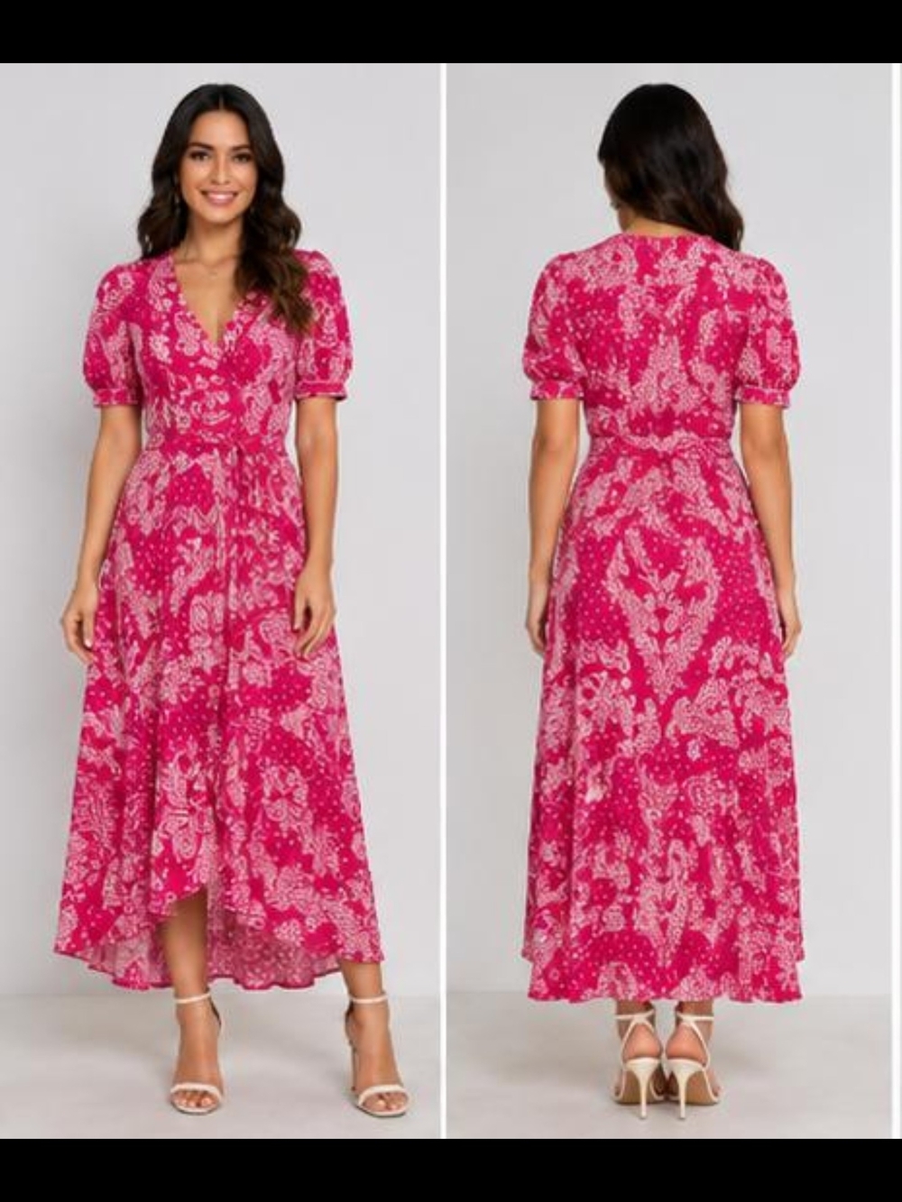 Fashion Nova Fuchsia Pink Paisley High-Low Wrap Dress